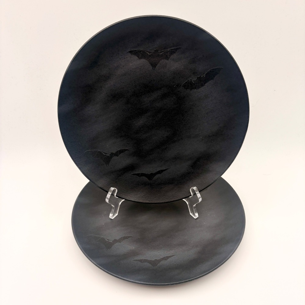 Mesa Brasil Matte Black Bat Stoneware Dinner Plates Set of 2 Gothic Halloween